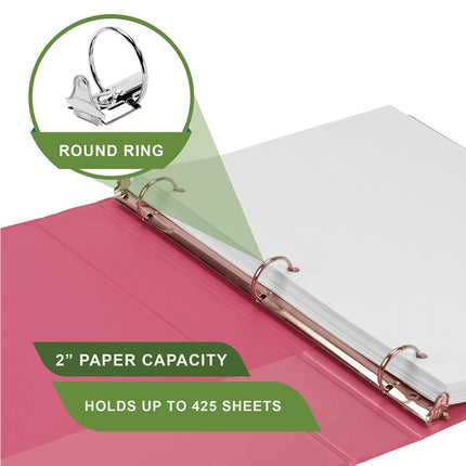 Samsill Fashion Color Durable 3 Ring View Binders, 2 Inch Round Ring, Customizable Clear View Cover, Berry Pink, Two Pack