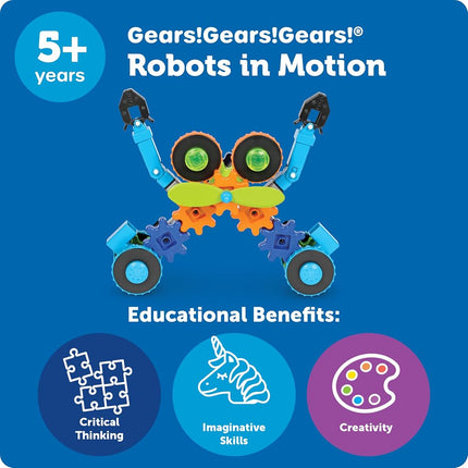 Learning Resources Gears! Gears! Gears! Robots in Motion, Ages 5+, STEM Robot Building Toy, 116-Piece Set, Moving Construction Kit