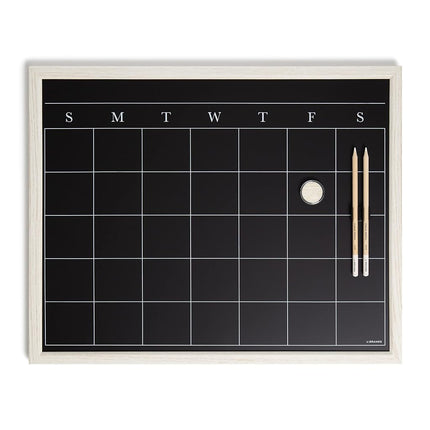 U Brands White Wash Frame Chalkboard Calendar Set, Office Supplies, with Magnet, Chalk Pencils 16” x 20”, 4 Pieces