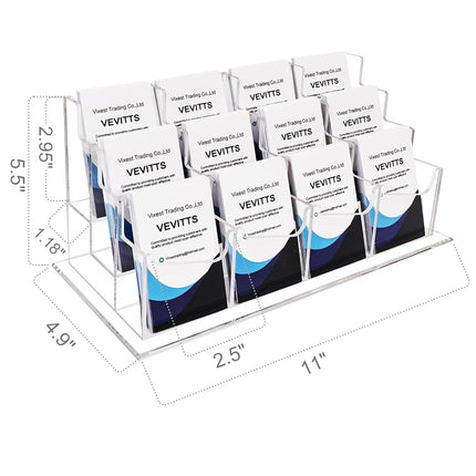 Vevitts Vertical Business Card Holder, Acrylic Business Card Display, Clear Desktop Business Card Stand for Exhibition, Home & Office Clear 3 Tiers 12 Slots