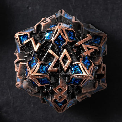 Metal Dice for DND - Spire Sanctum Series (Antique Copper Blue Glitter)
