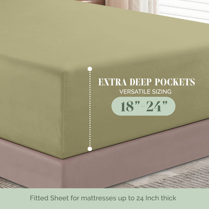 Elegant Comfort Luxury 1500 Premium Hotel Quality Microfiber 4-Piece Sheet Set - Soft, All Around Elastic 18-24 Inches Deep Fitted Sheet - Extra Deep Pocket Sheets, Full, Sage/Green