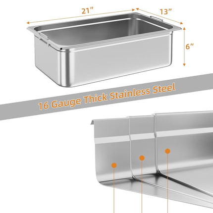 RIEDHOFF 6 Pack Table Pan, 6-inch Deep, Food Grade Stainless Steel Pan Set with Handles for Catering &Party
