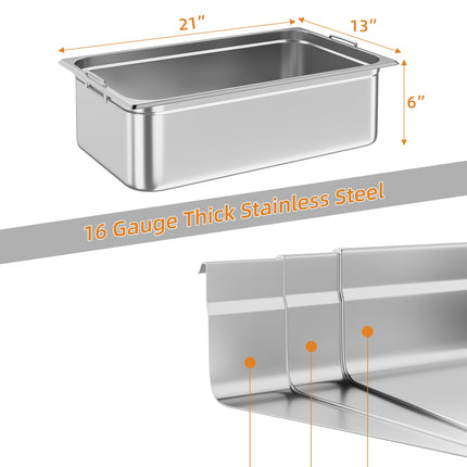 RIEDHOFF 6 Pack Table Pan, 6-inch Deep, Food Grade Stainless Steel Pan Set with Handles for Catering &Party