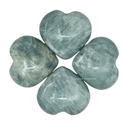 Amazing Gemstone Aquamarine Crystal Heart Palm Stone - Pocket Massage Worry Stone for Natural Body Chakra Balancing, Reiki Healing and Crystal Grid