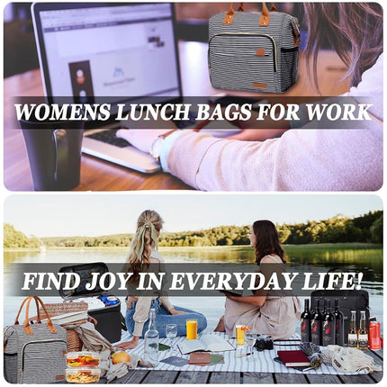Insulated Lunch Bag - Large Portable Cooler Lunch Box for Office Work School Picnic Beach Workout - Reusable Freezable Tote Lunch Bag Organizer with Adjustable Shoulder Strap for Women Men Adult