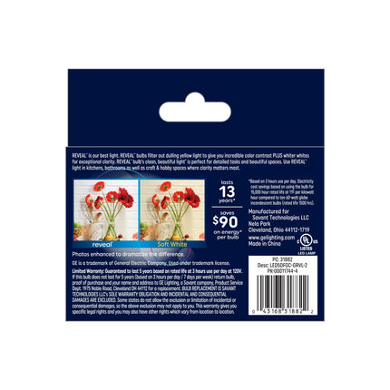GE Reveal LED Light Bulbs, 60 Watt Eqv, HD+ Light, A15 Ceiling Fan Bulbs, Clear Small Base (2 Pack)