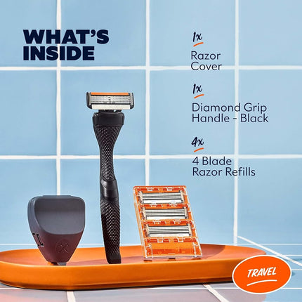 Dollar Shave Club | Kit de afeitado de viaje | 4 cartuchos de recambio Swift Rinse, 1 mango, 1 tapa para maquinilla