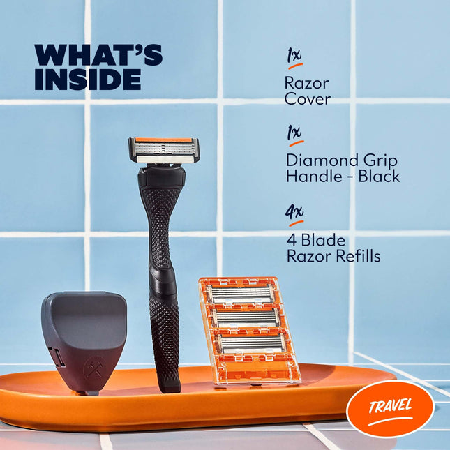 Dollar Shave Club | Kit de Rasage Voyage | 4 Recharges Lames Swift Rinse, 1 Manche, 1 Protège-Lame