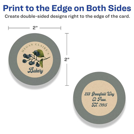Avery Printable Round Business Cards with Sure Feed Technology, 2" Diameter, Kraft Brown Cardstock, Print-to-the-Edge, Laser/Inkjet Cards, 300 Total