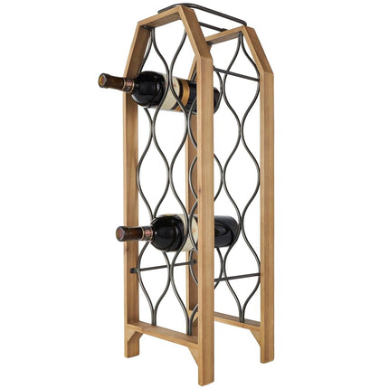 Deco 79 Wood Tall 8 Slot Wine Rack with Gray Metal Curved Teardrop Holders, 10" x 9" x 29", Brown