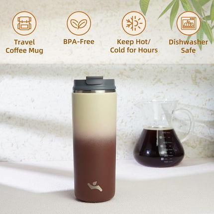 Konokyo Tumbler with Lid, 16 oz Travel Coffee Mug Double Wall Vacuum Stainless Steel Thermal Metal Cup Insulated Water Bottle,Latte