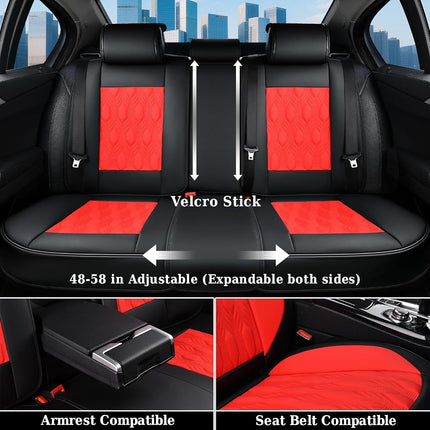 Coverado Car Seat Cover Full Set, Leather Seat Covers for Front and Rear, Waterproof Seat Covers 5 Seats, Luxury Car Seat Protectors Driver Seat Cushions Universal for Most Vehicles, Red