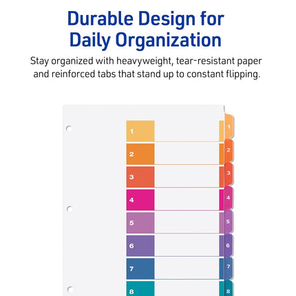 Avery 8 Tab Dividers for 3 Ring Binders, Customizable Table of Contents, Multicolor Tabs, 24 Sets (11168)