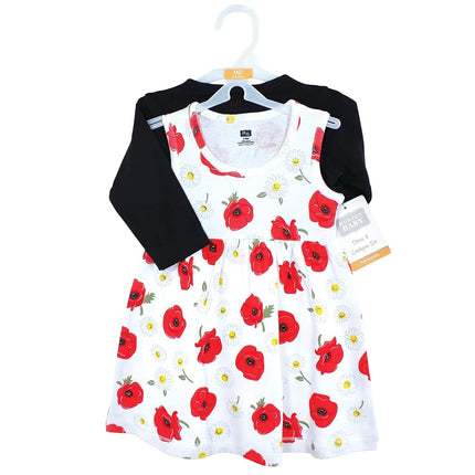 Ensemble robe et cardigan en coton pour bébés filles Hudson Baby, motif coquelicots et marguerites, 3T