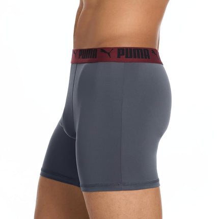 PUMA Men's 5 Pack Performance Boxer Briefs, Ruby/Navy/Grey, M