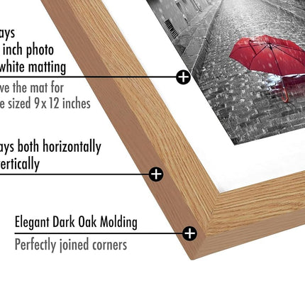 Americanflat 9x12 Picture Frame with Shatter-Resistant Glass - Use as 6x8 Frame with Mat or Display 9x12 Photo Without Mat - Signature Collection - Picture Frames for Tabletop and Wall - Dark Oak