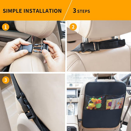 Smiinky 2 x Front Car Seat Kick Mats with Storage Compartments - Fits Most Car Models