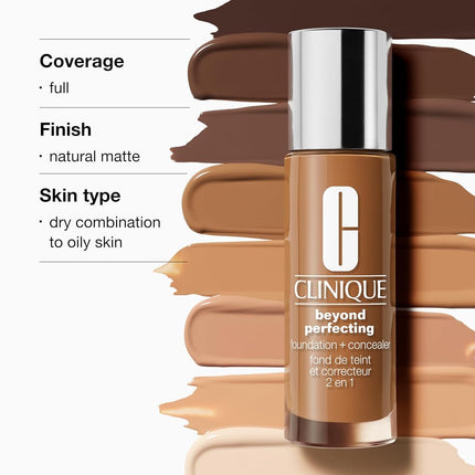 Clinique Beyond Perfecting Liquid Lightweight Full-Coverage Foundation + Concealer For Dry Combination To Oily Skin Types