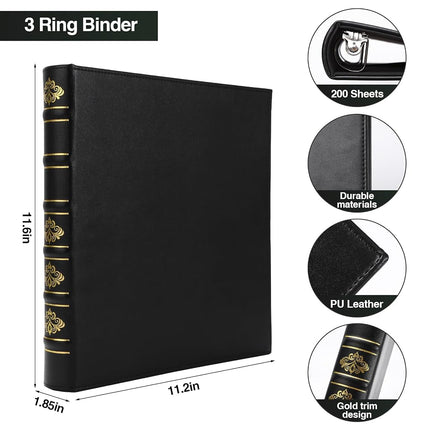 LETVPVOW 2 Pcs Vintage Hardback 3 Ring Binder 1 Inch, Professional Leather Binder 3 Ring, Three Ring Binders Fits 8.5 x 11, D Ring Binders for Home, School and Office- (1 Black and 1 Dark Green)