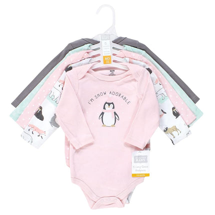 Hudson Baby unisex-baby Cotton Long-sleeve Bodysuits, Girl Arctic Animals, 3-6 Months