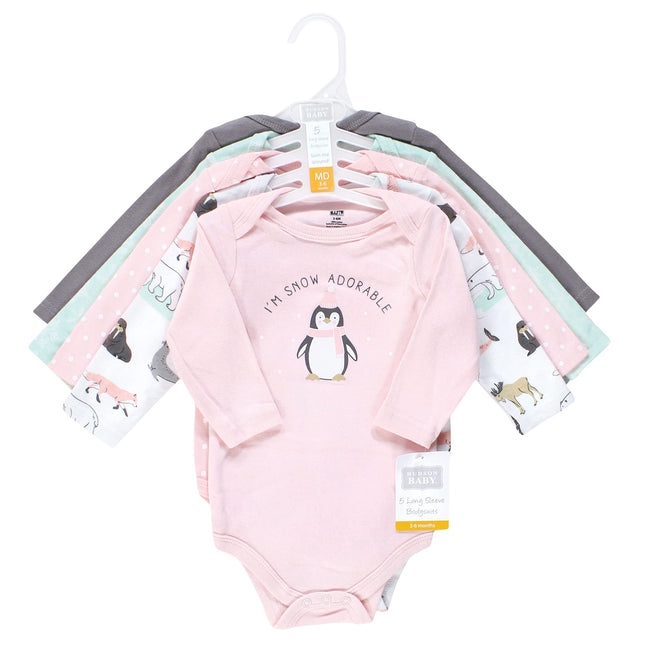 Hudson Baby unisex-baby Cotton Long-sleeve Bodysuits, Girl Arctic Animals, 3-6 Months