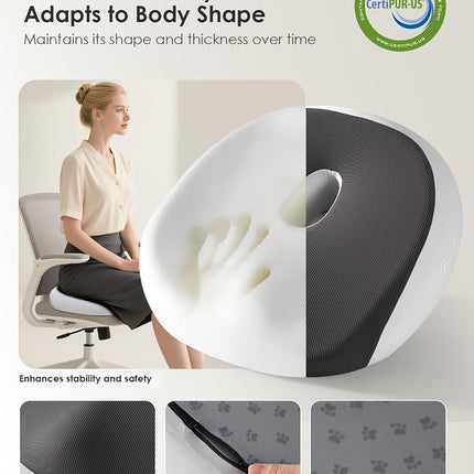 FLORICH Seat Cushion, Memory Foam Cushion for Office Chair, Ergonomic Office Seat Chair Cushion for Relieving Sciatica, Soft & Breathable Car Seat Cushion - Gray