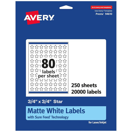 Avery Star Labels, Small, White Matte, 20,000 Printable Labels
