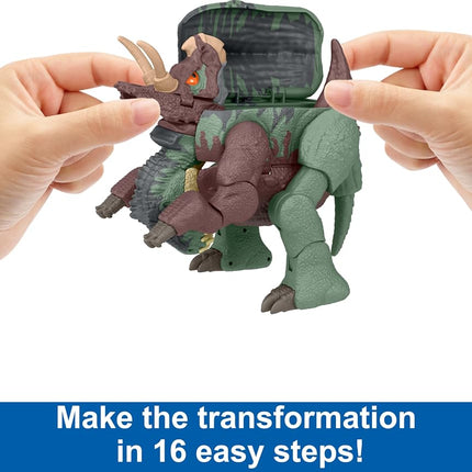 Jurassic World Transforming Dinosaur Toy, Giganotosaurus to Nasutoceratops, Massive Stretch Fierce Changers 16-Step 2 in 1 Figure