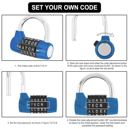 HOJLKLD Gym Locker Lock 5 Letter Word Lock Safety Padlock Combination Lock for School Gym Locker,Sports Locker,Fence,Toolbox,Case,Hasp Storage (1, Blue)