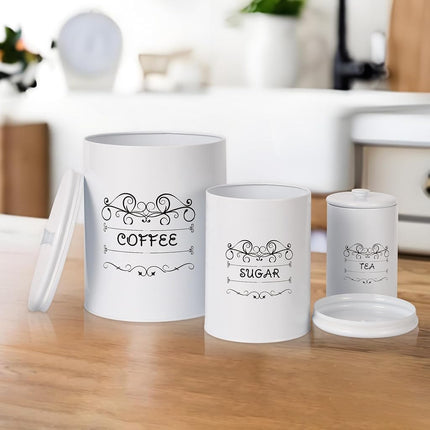 ChicHabitat – Lot de 3 boîtes de cuisine, contenants alimentaires pour comptoir, grands contenants hermétiques pour café, sucre, thé avec couvercles, décor de ferme blanc