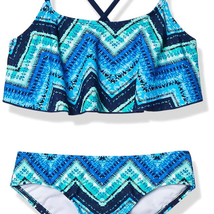 Kanu Surf Traje de baño de 2 piezas deportivo tipo bikini con volantes para niña Big Alania, Kirsten Blue Chevron, 10