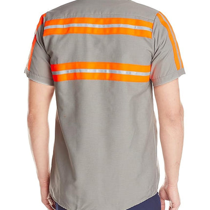 Red Kap Men's Enhanced Visibility Industrial Short Sleeve Work Shirt, Light Grey with Orange Visibility Trim, Medium