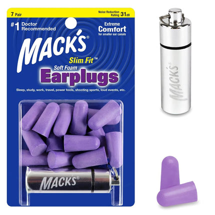 Mack’s Slim Fit Soft Foam Earplugs, 7 Pair with Tr