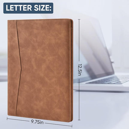 Pacific Mailer Padfolio Portfolio Leather Binder, Interview Legal Document Organizer, Business Card Holder Included Letter Sized Writing Pad [Brown, Piano Noir Faux Leather Matte Finish]