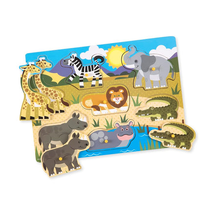 Melissa & Doug Safari Peg Puzzle (Colourful Animal Artwork, Extra-Thick Wooden Construction, 7 Pieces)