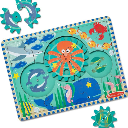 Melissa & Doug Wooden Underwater Jigsaw Spinning Gear Puzzle – 18 Pieces, Puzzles for 3 year olds, Montessori toys, Toddler puzzles, Problem solving, Gift for boy or girl