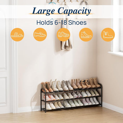 ENJOYBASICS 3 Tier Expandable Shoe Rack, Metal Small Shoes Shelf, Black