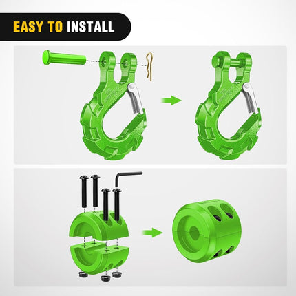 Nilight Forged Steel Winch Hook 3/8" Grade 70 Safety Latch Winch Cable Hook Stopper & Clevis Slip Hook Sets, Included Allen Wrench,Max 35,000 lbs,2 Years Warranty, Green