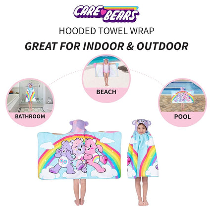 Care Bears Bath/Pool/Beach Soft Cotton Terry Hooded Towel Wrap, 24 in x 50 in, By Franco Kids