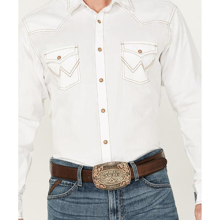 Wrangler Men's Retro Two Pocket Long Sleeve Snap Shirt, White, Large