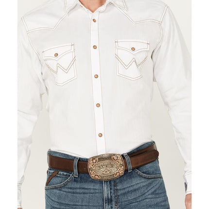 Wrangler Men's Retro Two Pocket Long Sleeve Snap Shirt, White, XXL