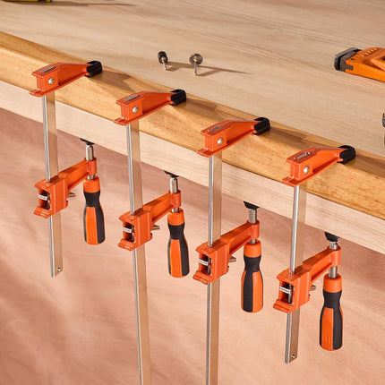 VEVOR Bar Clamps for Woodworking, 2-Pack 15.24 cm and 2-Pack 30.48 cm, Lockable F-Clamp with 272 kg Load Limit, 63.5 mm Depth, Cast Iron and Carbon Steel, Wood Clamps for Woodworking Metal Working