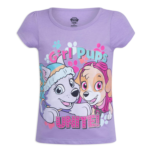 Paw Patrol Nickelodeon Skye and Everest Girls’ 3 Pack T-Shirts for Toddler Little Kids – Pink/Purple/Blue, White, 3 Years/Medium