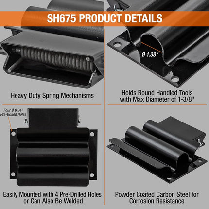 Buyers Products SH675 Shovel Holder for Truck Body (Black Powder Coat Steel)