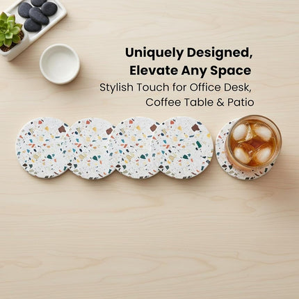 Terrazzo Drink Absorbent Coasters with Holder Set of 6, Ceramic Coaster for Drinks, Coffee Table Decor, Water Absorbing Stone Coaster for Drinks (Mosaic)
