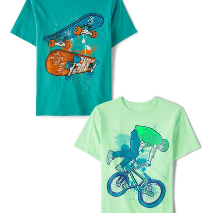 The Children's Place T-shirts graphiques de sport à manches courtes pour garçons, lot, motard/skateboard, très petit