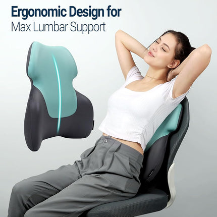 Long Back Lumbar Support Pillow - Fully Entire Back Support - Back Pain Relief and Posture Improved - Memory Foam Back Pillow Cushion for Office Chair, Gaming Chair, Recliner, Car Driving, Blue