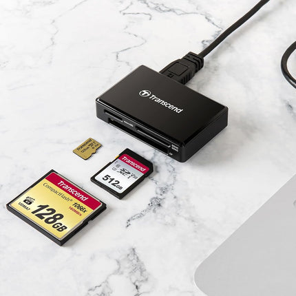Transcend RDF8 USB 3.1 Gen 1 (USB 5Gbps) SD & microSD & CompactFlash Card Reader, with Micro USB to USB Type A Cable, TS-RDF8K2