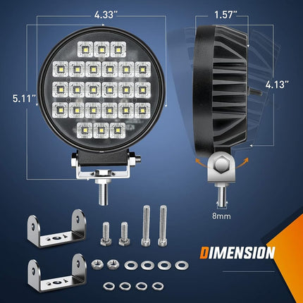 Nilight 4.3Inch Round Utility LED Work Light W/Integrated Toggle Switch, 2PCS 72W 5760LM 150° Flood Lamp for Offroad Heavy Equipment Vehicles Truck Tractor Golf cart Boat ATV UTV